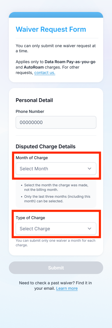 Charge details form